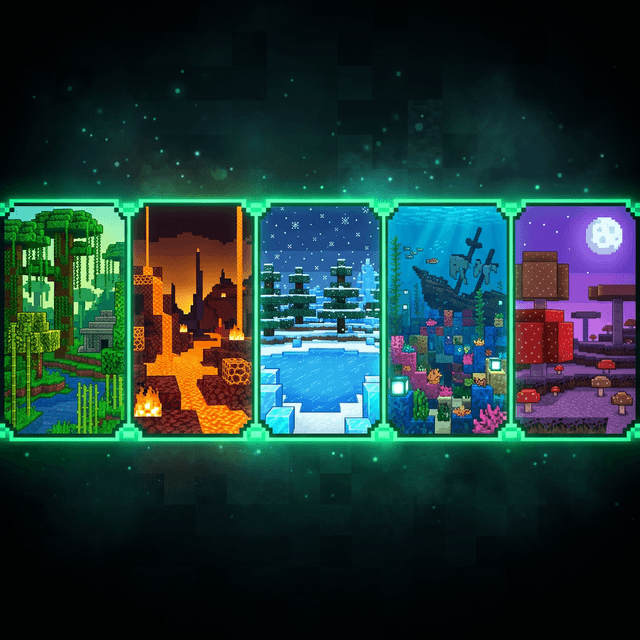 Minecraft biome showcase: forest, ocean, desert, snow, mushroom island and more